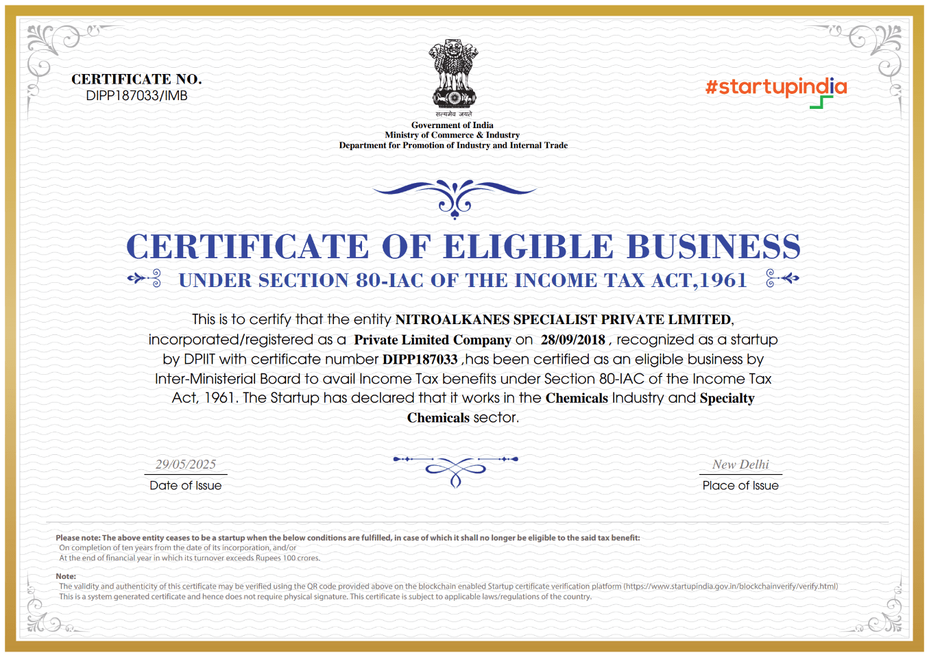 Startup India Recognition